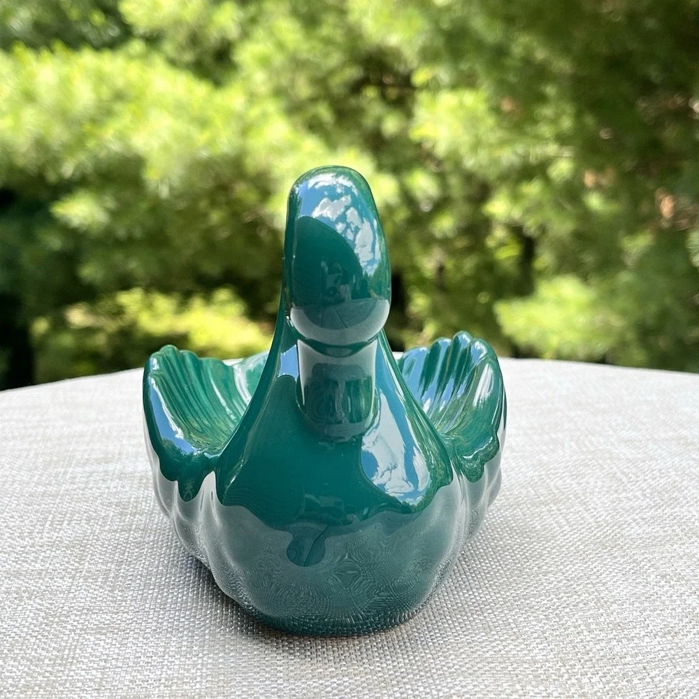 Vintage Springs Swan Soap Dish Dark Green Ceramic Trinket Bowl Bathroom Vanity‎